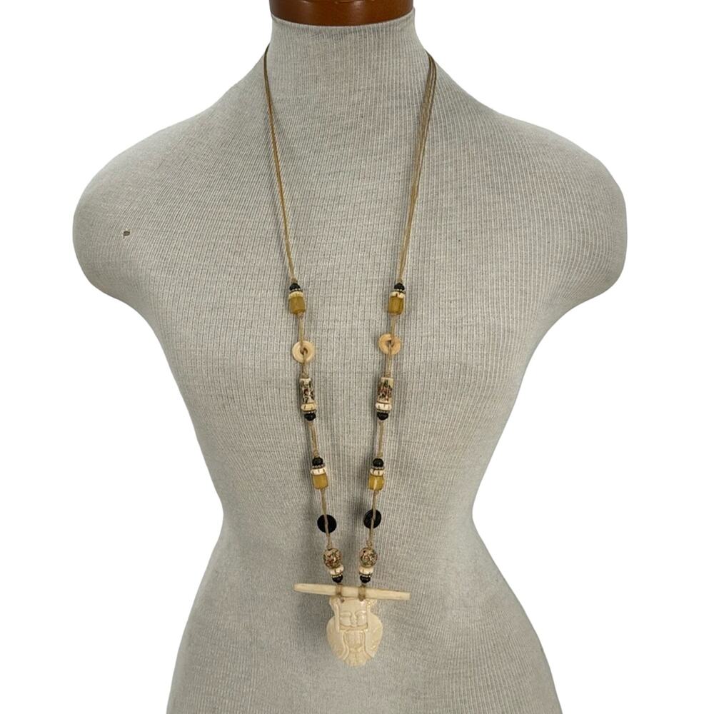 Vintage handmade Chinese carved bone female necklace